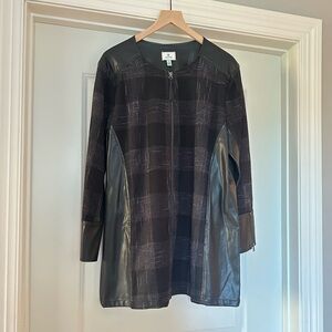 Susina | Black Vegan Leather & Knit Long Jacket - XL - Like New